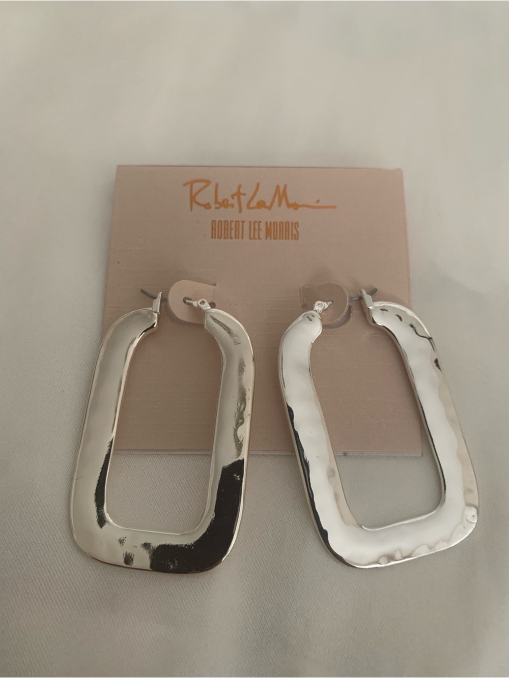 Robert Lee Morris Polished Silver Sculptural Rectangular Hoop Earrings